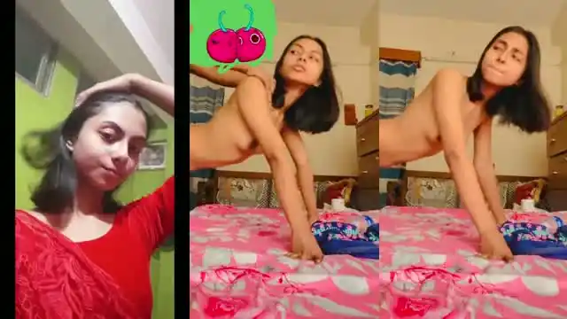 Slim GF ne pink bedsheet pe doggy style mein chut pelwaya MMS banaya